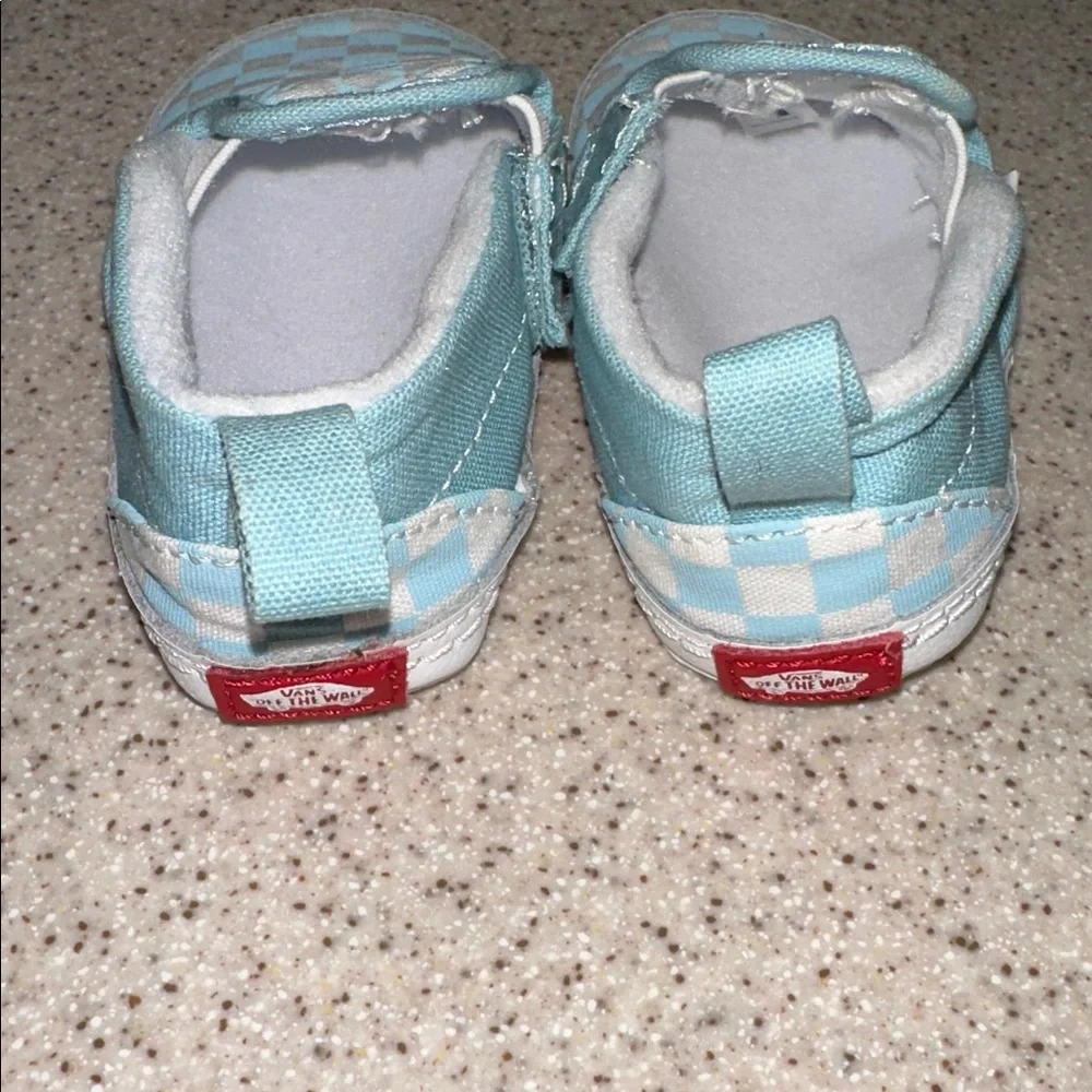 VANS Slip-On Checkerboard Canvas Crib Shoes - Light Blue Infant size 4